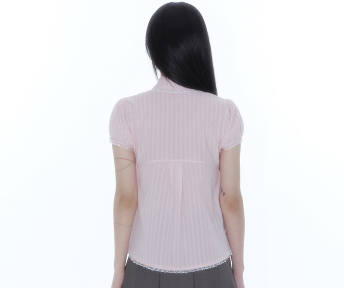 카시코 퍼프 슬리브 레이스 셔츠 핑크 상품이미지3
