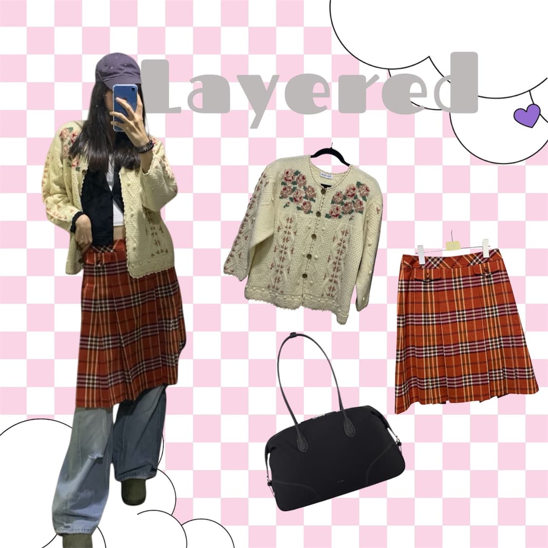 모리걸 빈티지 하구미 가디건 스커트 세트 상품이미지1