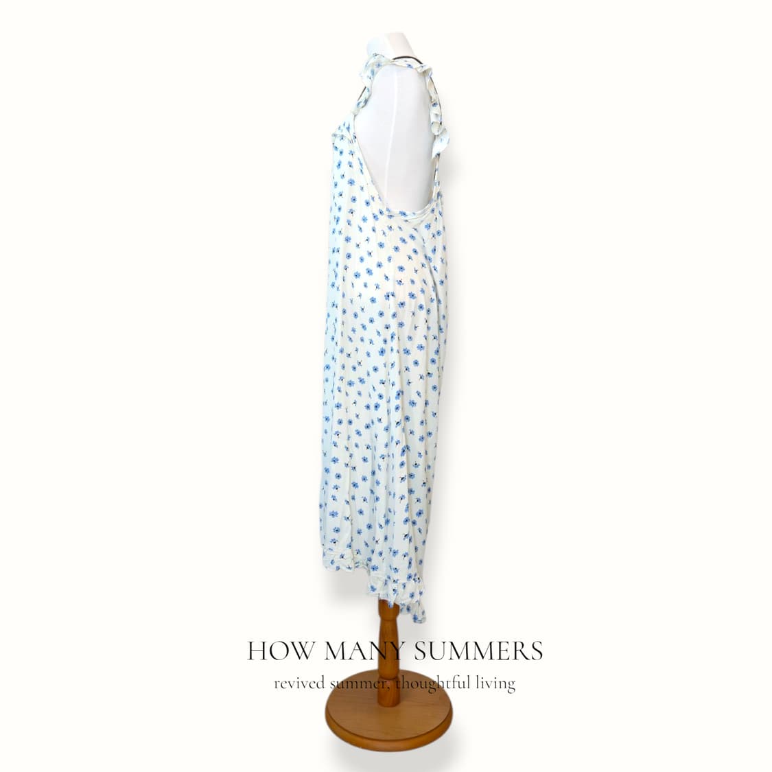 잔꽃 나시 롱 원피스 아이보리 블루 플라워 프릴 상품이미지2