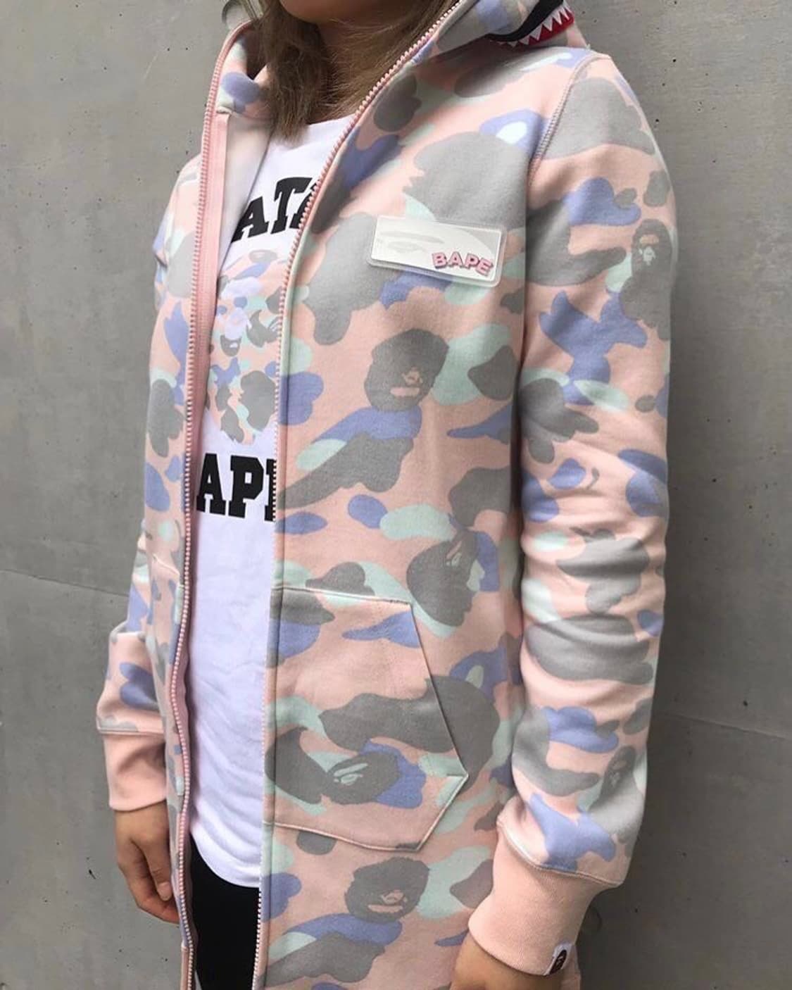 베이프 파스텔 멀티카모 샤크 후드집업 (S) 원피스 핑크카모 상품이미지9