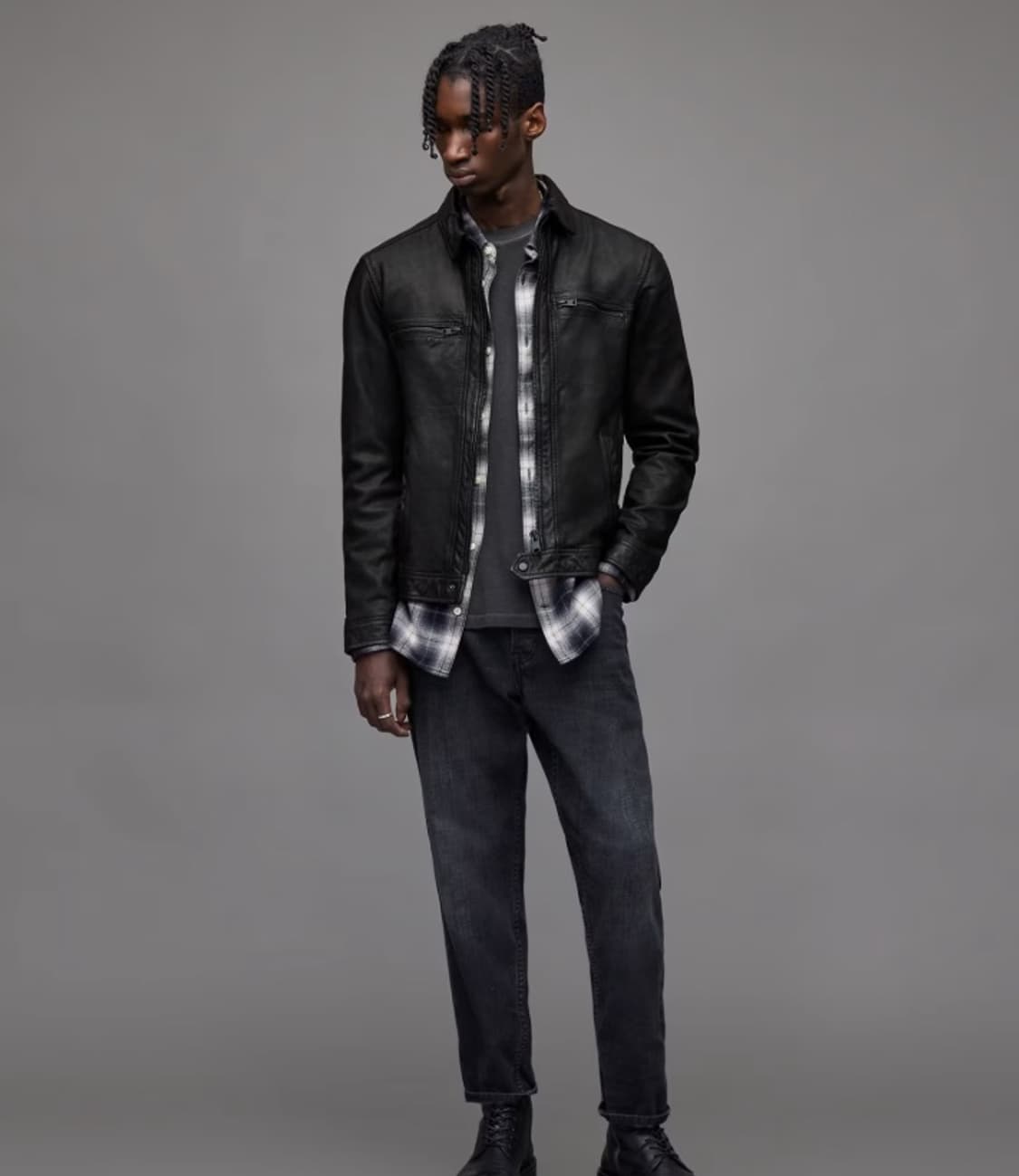 새상품급)올세인츠 집업 가죽자켓XL/105/블랙 상품이미지1