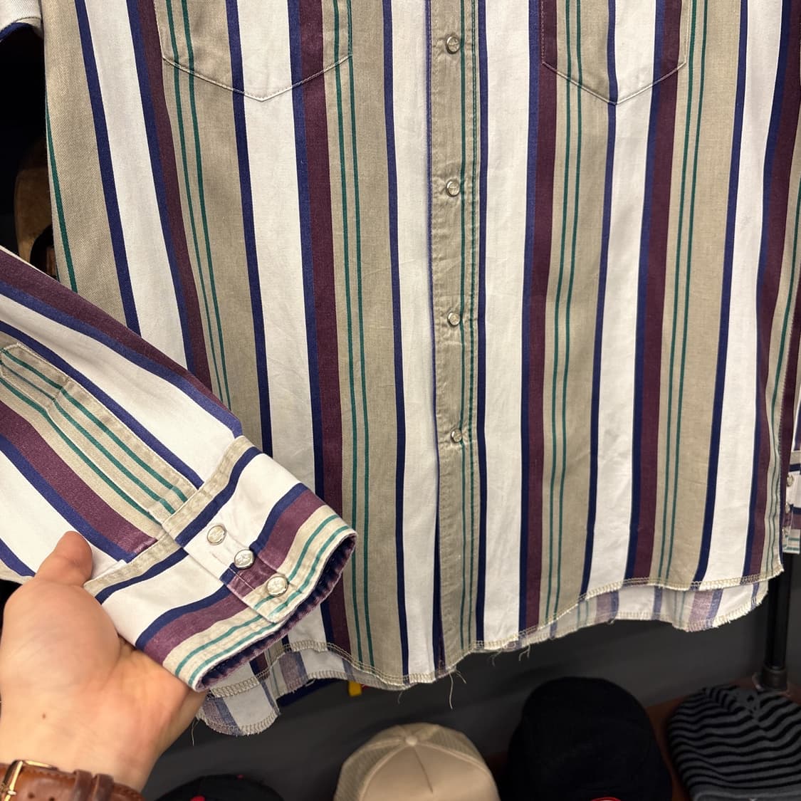 90s 랭글러 멀티 스트라이프 웨스턴 스냅 코튼 셔츠 N1033 상품이미지4