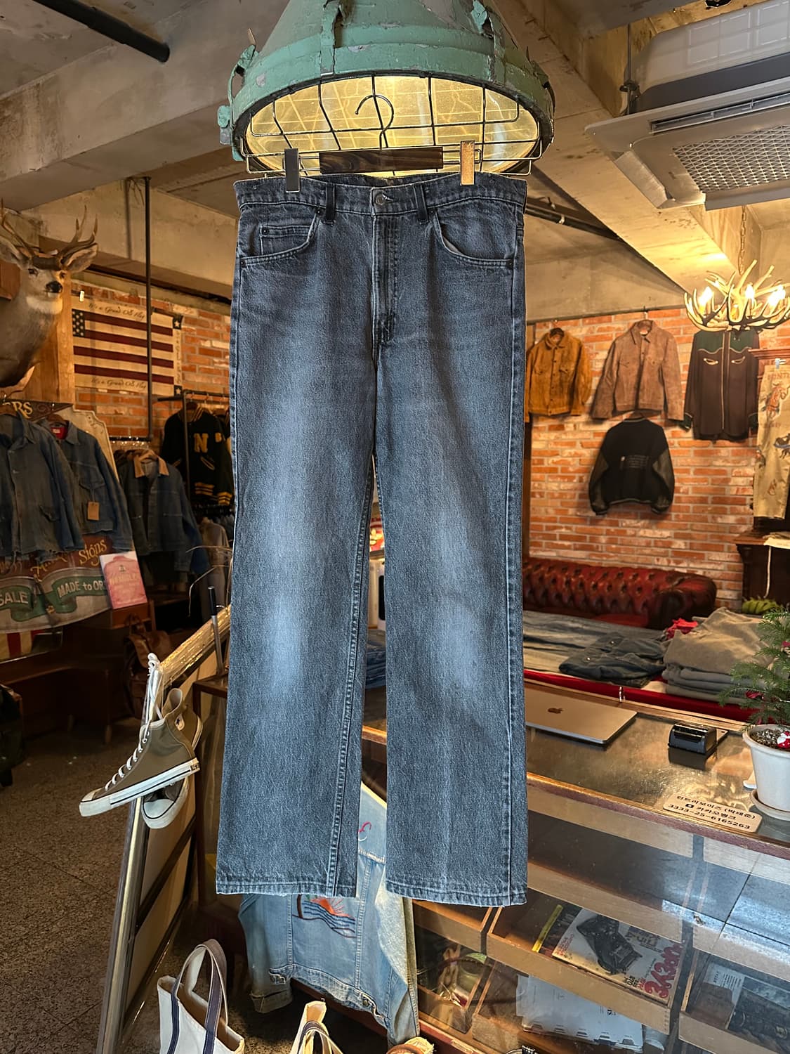 90s USA 빈티지 리바이스 517 오렌지탭 흑청 블랙진 부츠컷 데님 상품이미지1