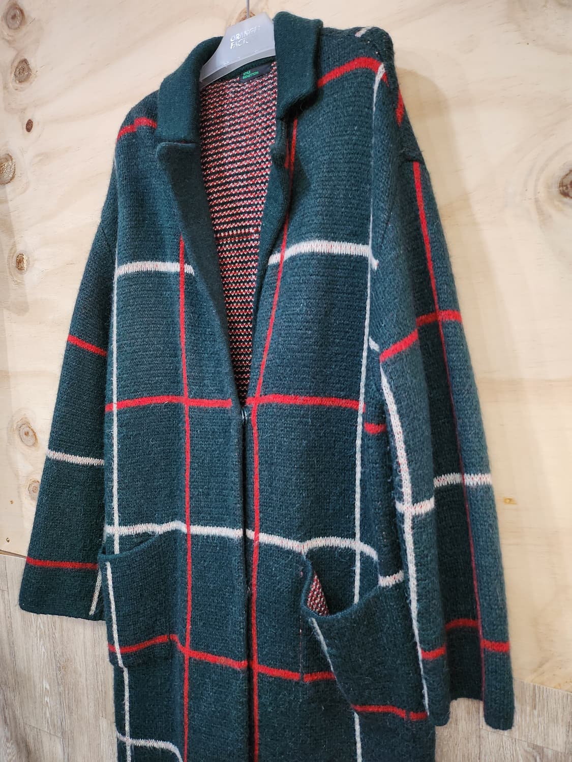 640) 베네통 딥그린 체크 롱 가디건 코트 상품이미지3