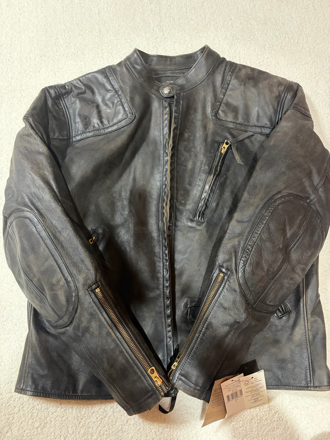 RRL 슬림 핏 레더 모토 자켓 블랙 상품이미지4