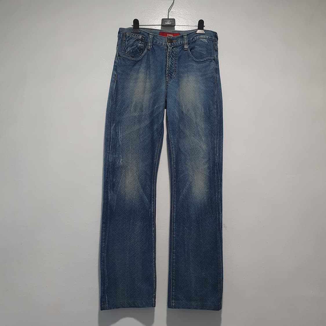 에비수 시그니처 자수 로고 디스트레스드 워싱 클래식 데님 팬츠 청바지 상품이미지1