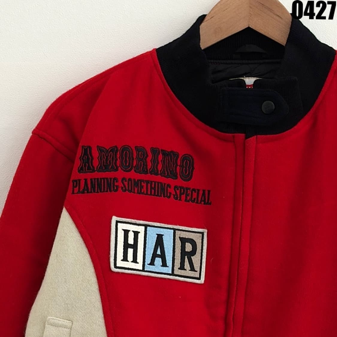 히사미 아모리노 울 혼방 배색 빈티지 스타디움 자켓 M 0427 상품이미지2