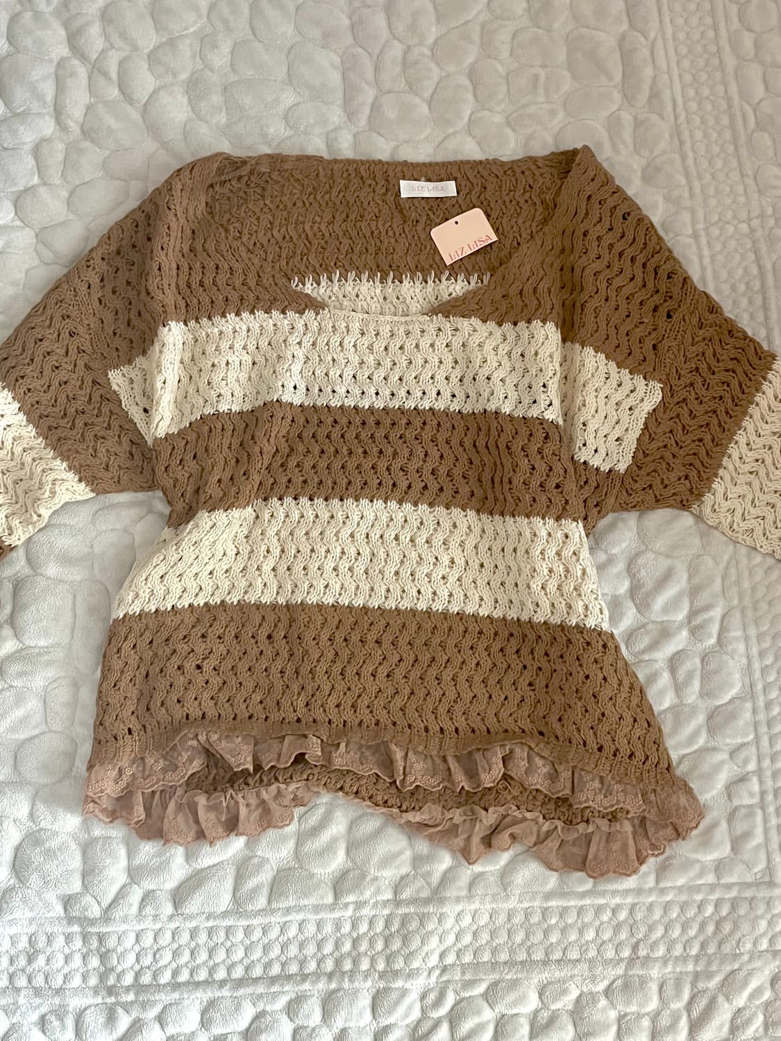 리즈리사 브라운 스트라이프 레이스 니트 라떼갸루 러블리 히메 상품이미지1