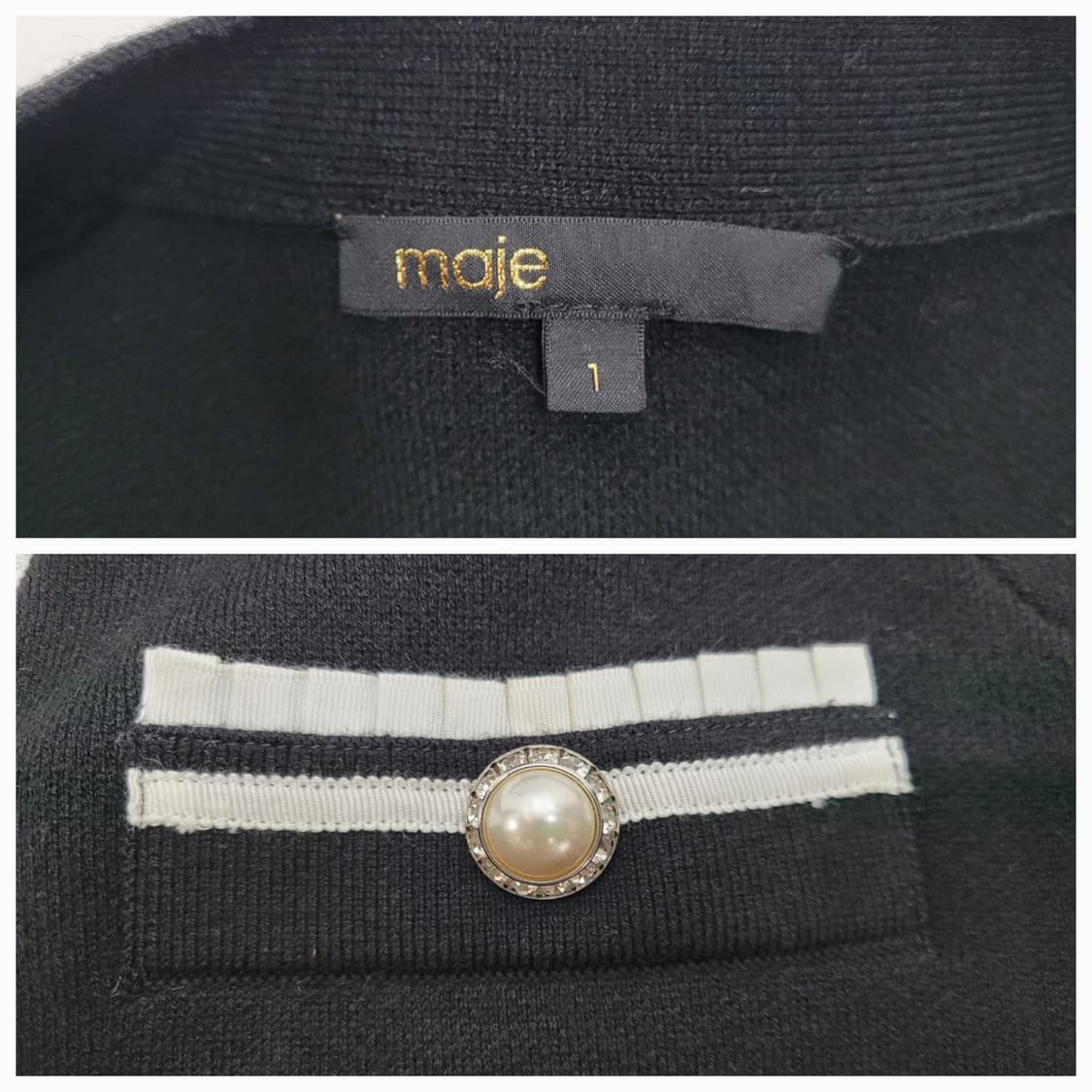 maje 마쥬 큐빅 진주 버튼 울 가디건 / 여 1 블랙 화이트 상품이미지8