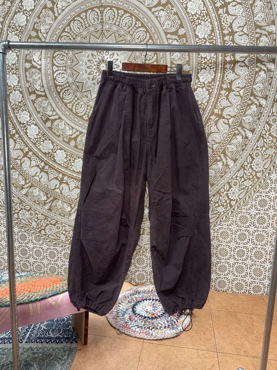 Otherfit 빈티지 퍼플 피그먼트 밴딩 핀턱 벌룬팬츠  상품이미지3