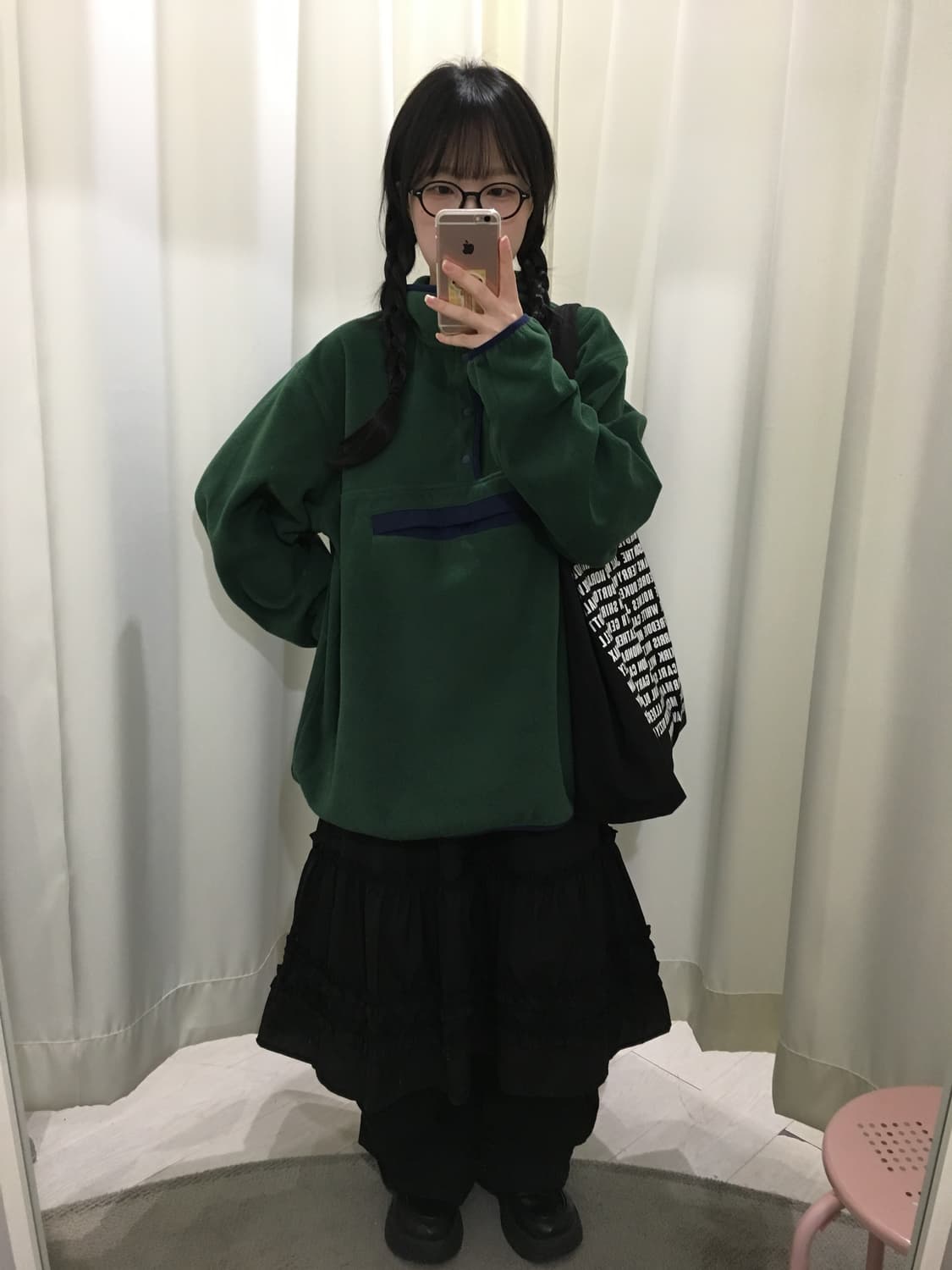 오버핏 올드스쿨 반집업 후리스 상품이미지3