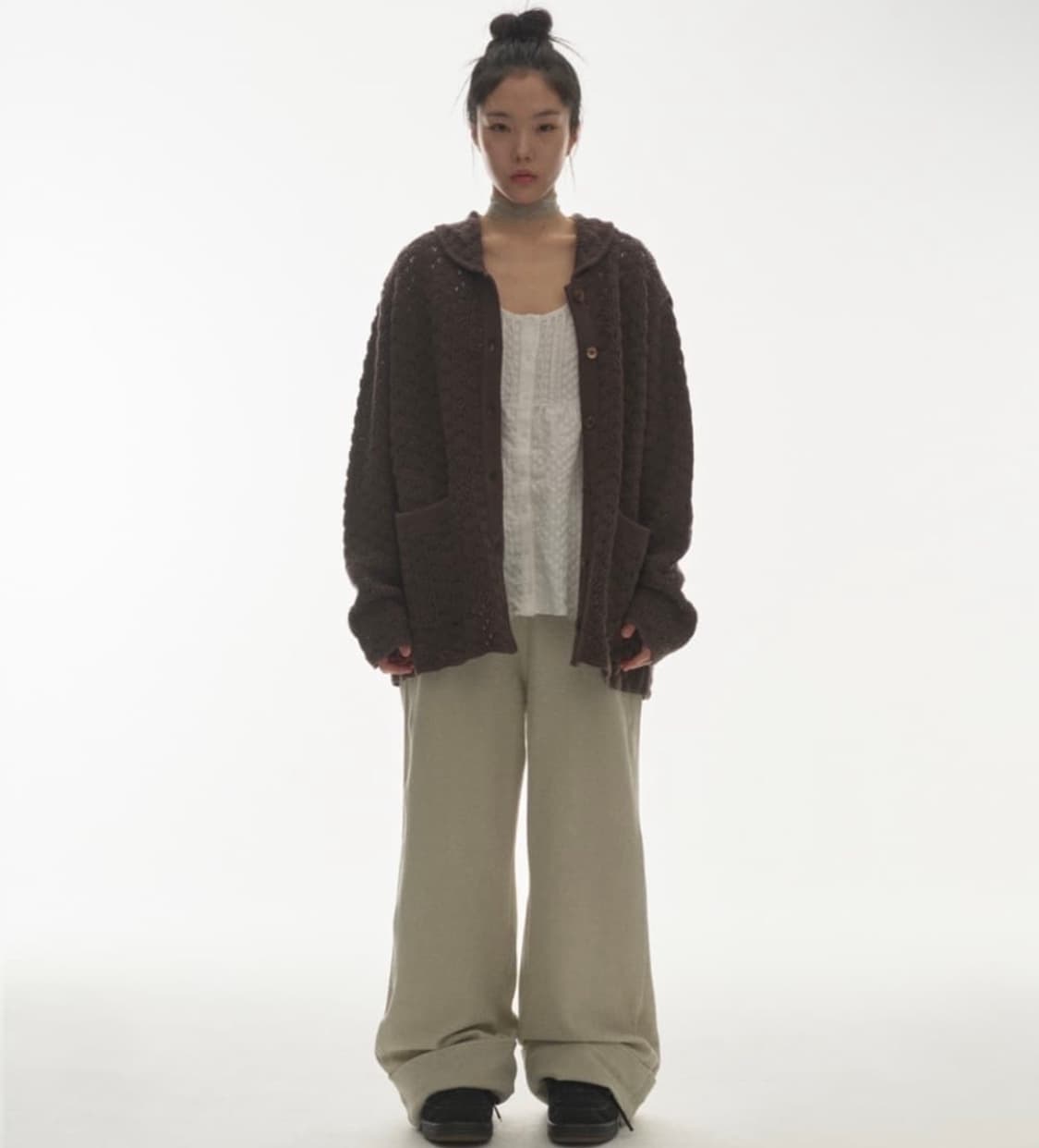코이세이오 웨이브 니트 가디건 브라운 상품이미지2