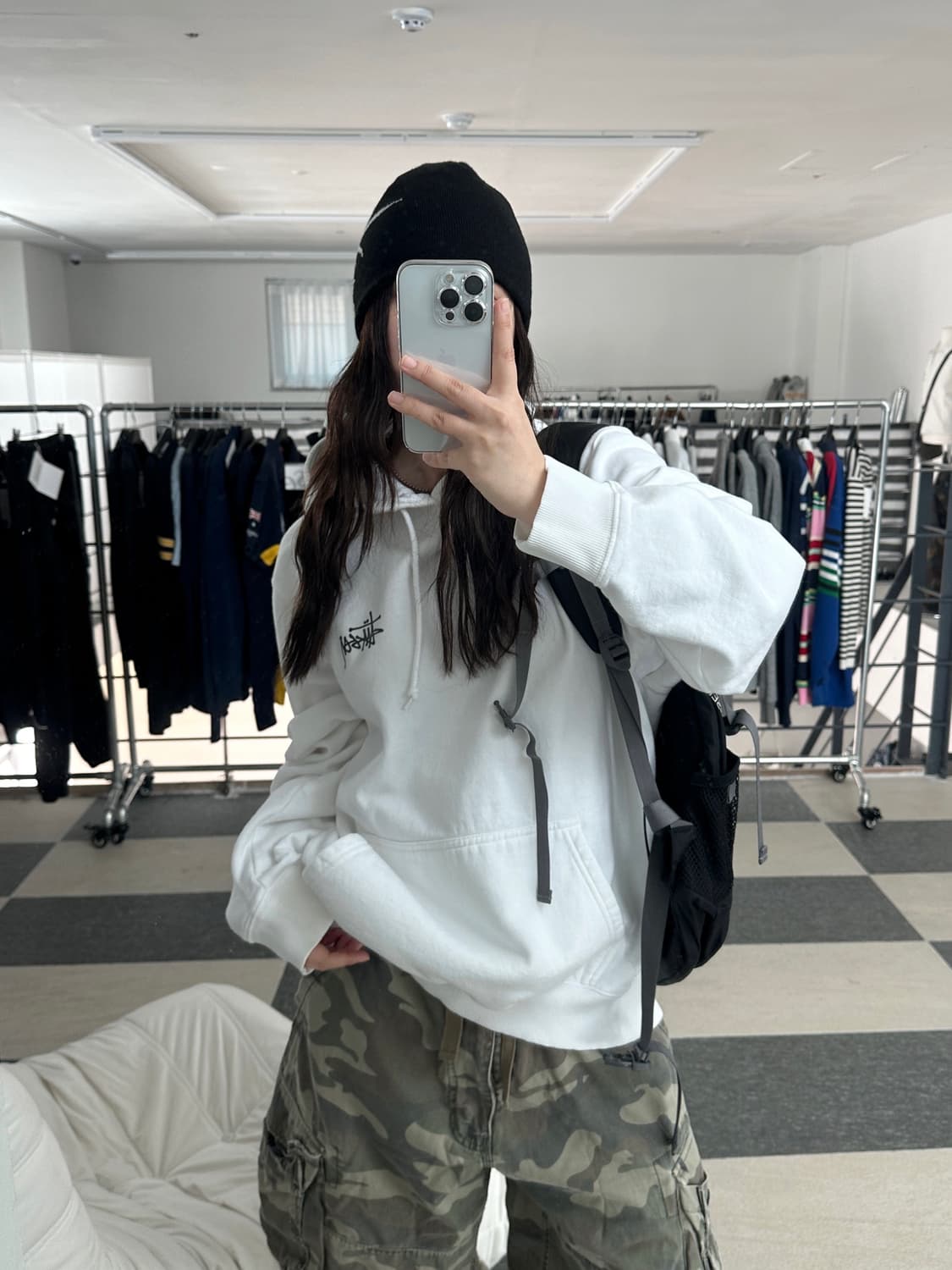 스투시 베이직 화이트 후드 티셔츠  상품이미지2