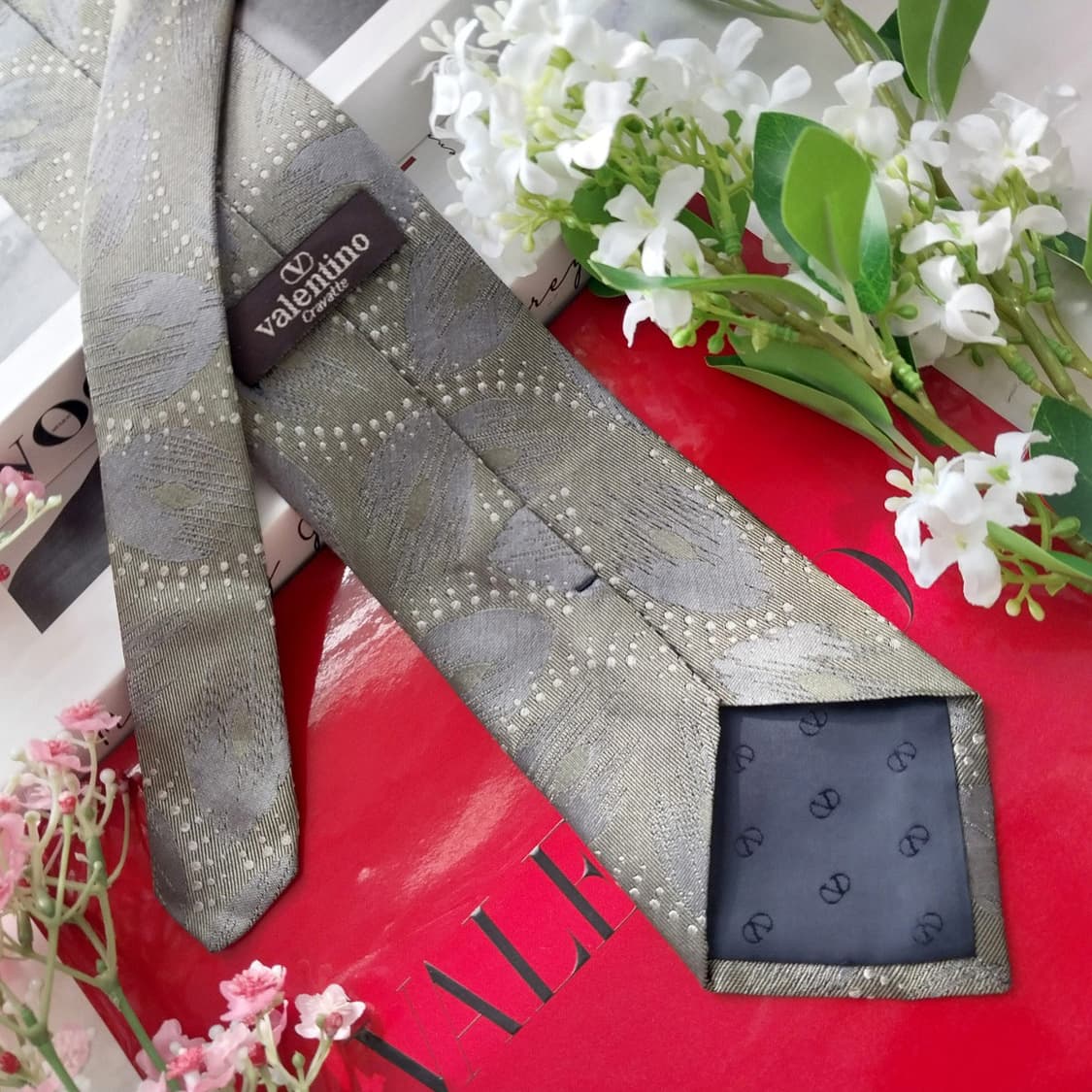 발렌티노 실크 올리브그레이 패턴 넥타이 8.9cm A등급 K2161 상품이미지5