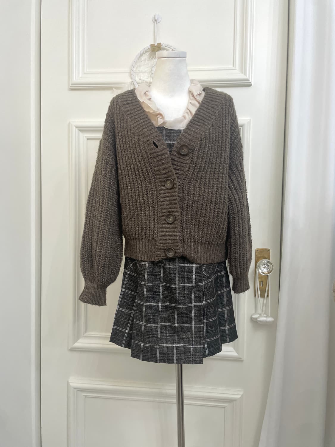 brown melange waffle cardigan(size-F) 상품이미지1