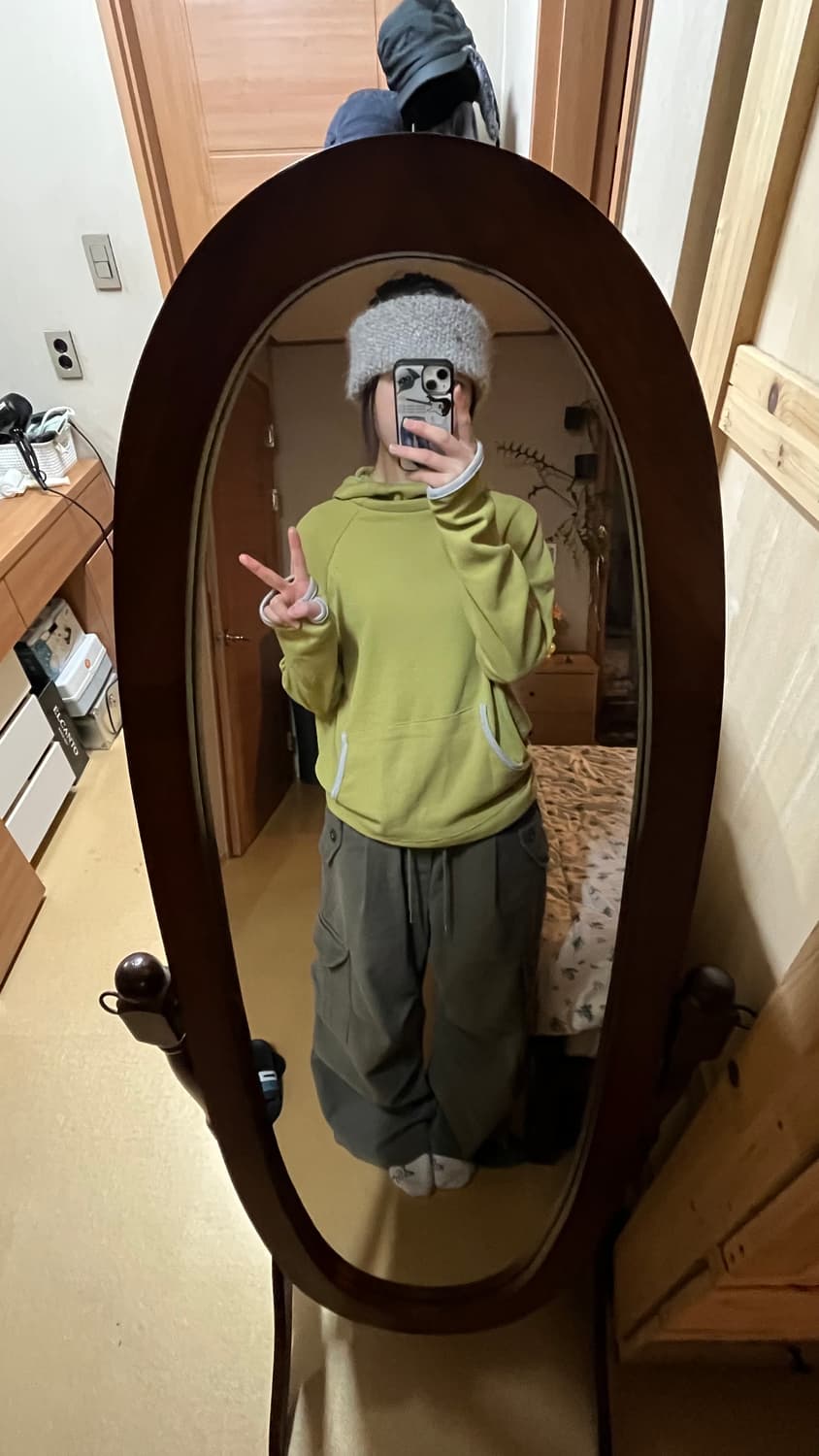 (새상품) 키오키 그린 핑거홀 와플 후디 t 상품이미지6