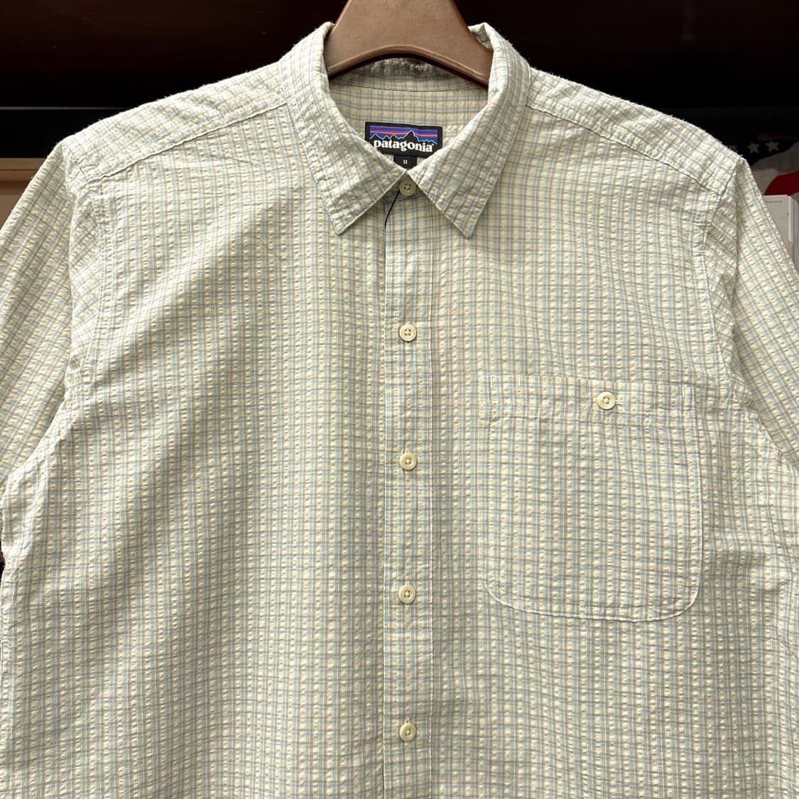파타고니아 파스텔톤 윈도우 체크 시어서커 반팔셔츠 N1248 상품이미지3