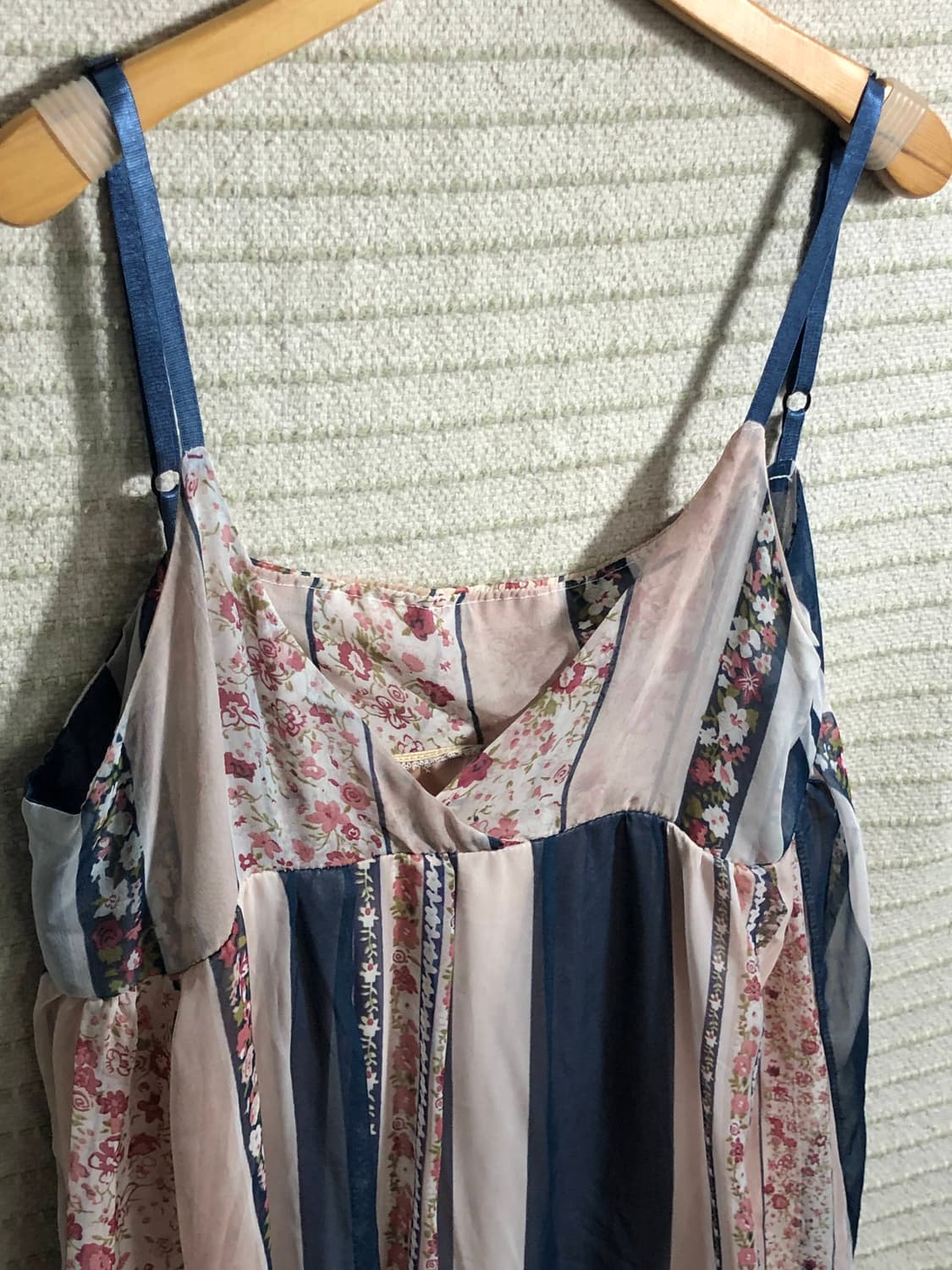 빈티지 블루 핑크 플라워 패턴 쉬폰 모리걸 원피스 상품이미지3