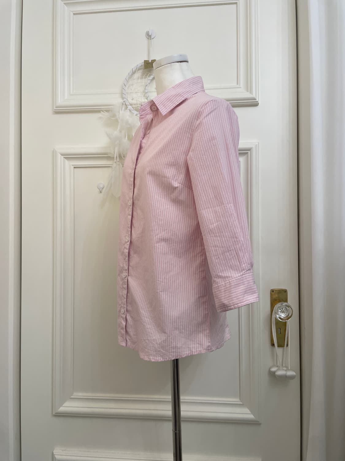 pink white stripe basic cotton shirt 상품이미지2