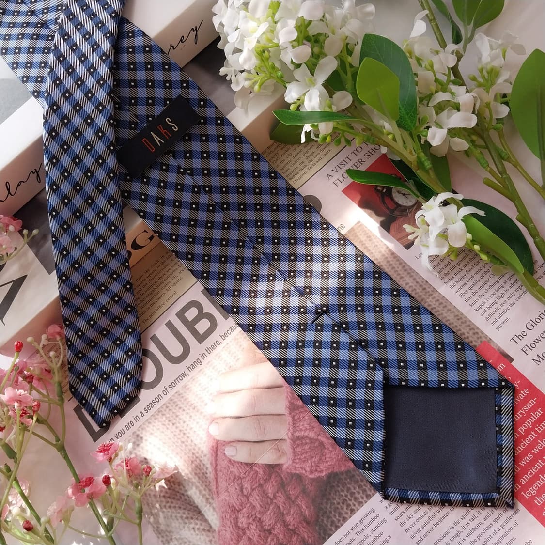 DAKS 닥스 실크 블루 체크 넥타이 8cm A+등급 K2367 상품이미지4