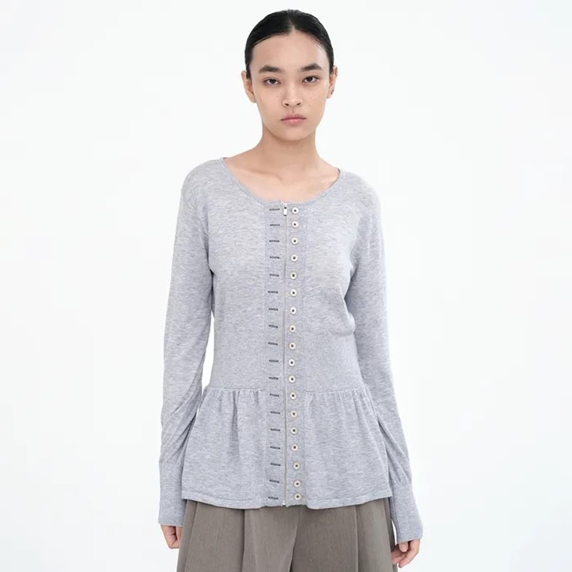 페이크 버튼 집업 가디건 [그레이] 상품이미지1