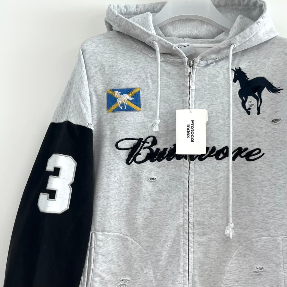 (새상품) 프로토콜 인덱스 버티보어 화이트 멜란지 후드집업 상품이미지5