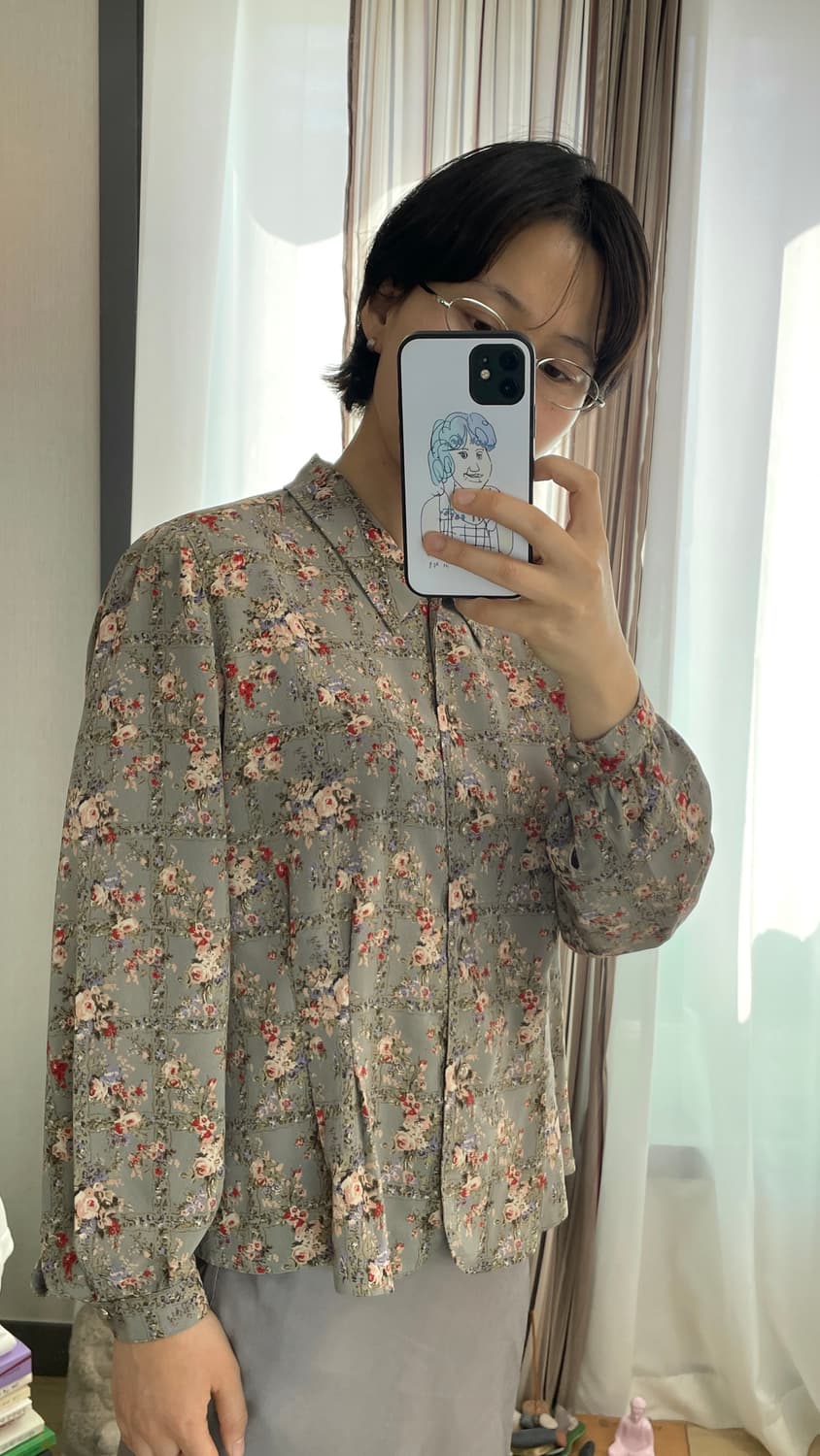 그레이시 블루 잔꽃무늬 블라우스 일본 빈티지 상품이미지4