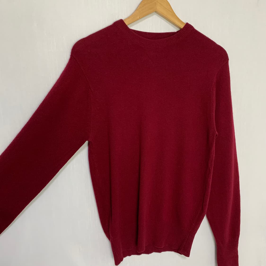 빈티지 캐시미어 100% 니트 스웨터 라운드넥 버건디 상품이미지3