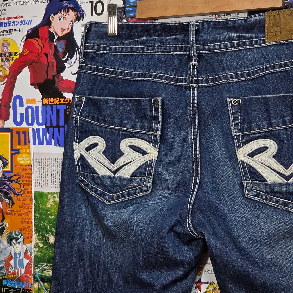 빈티지 포켓 자수 진청 데님 팬츠 상품이미지5