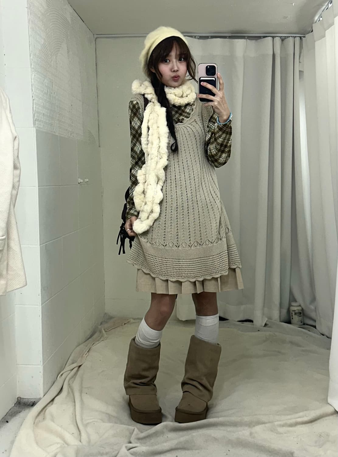 아이보리 모리걸 하구미 떡볶이 코트 코디세트 상품이미지3