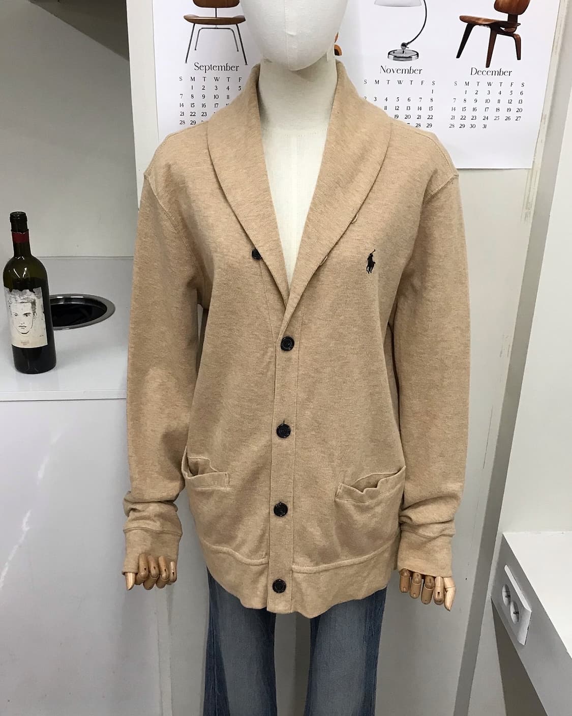 폴로 숄카라 베이지 가디건 상품이미지6