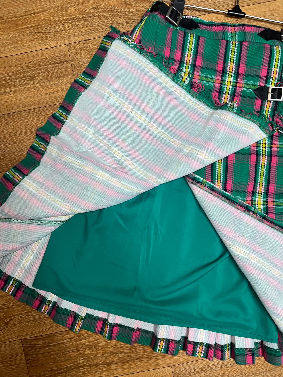 그린 체크 플리츠 스커트 상품이미지5