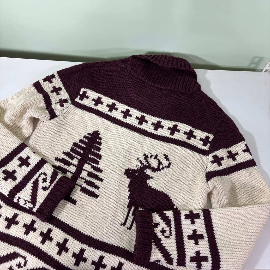 95-100 KOOLHASS 버건디 자카드 노르딕 코위찬 니트집업 상품이미지3