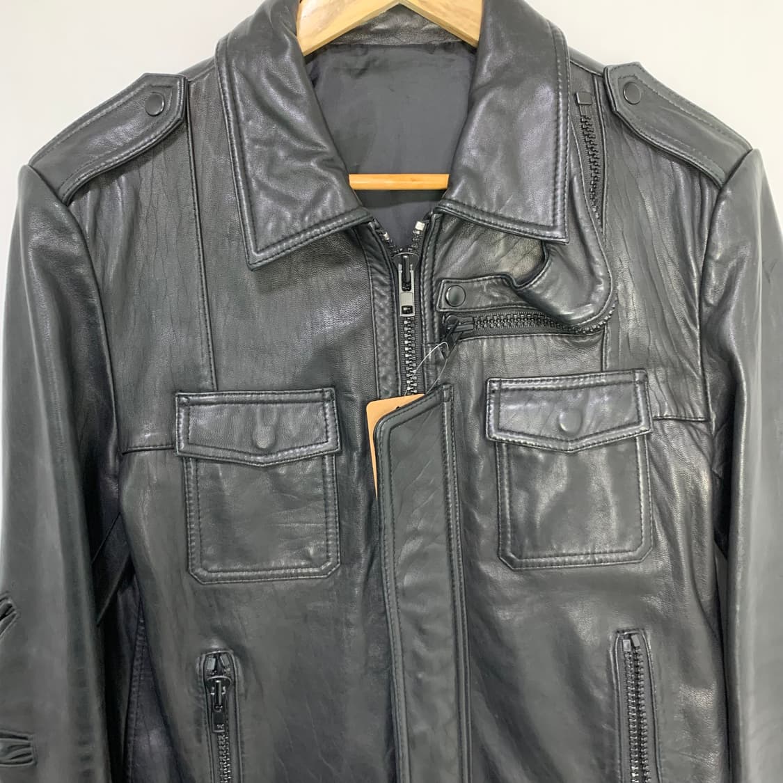 빈티지 쉽스킨 양가죽 바이커 레더자켓 블랙 여성 L 00s 2010 상품이미지4