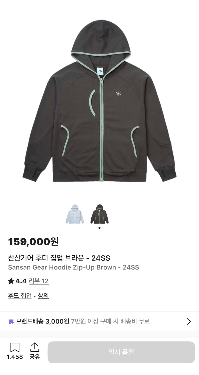 산산기어 후디 집업 브라운 24SS 상품이미지2