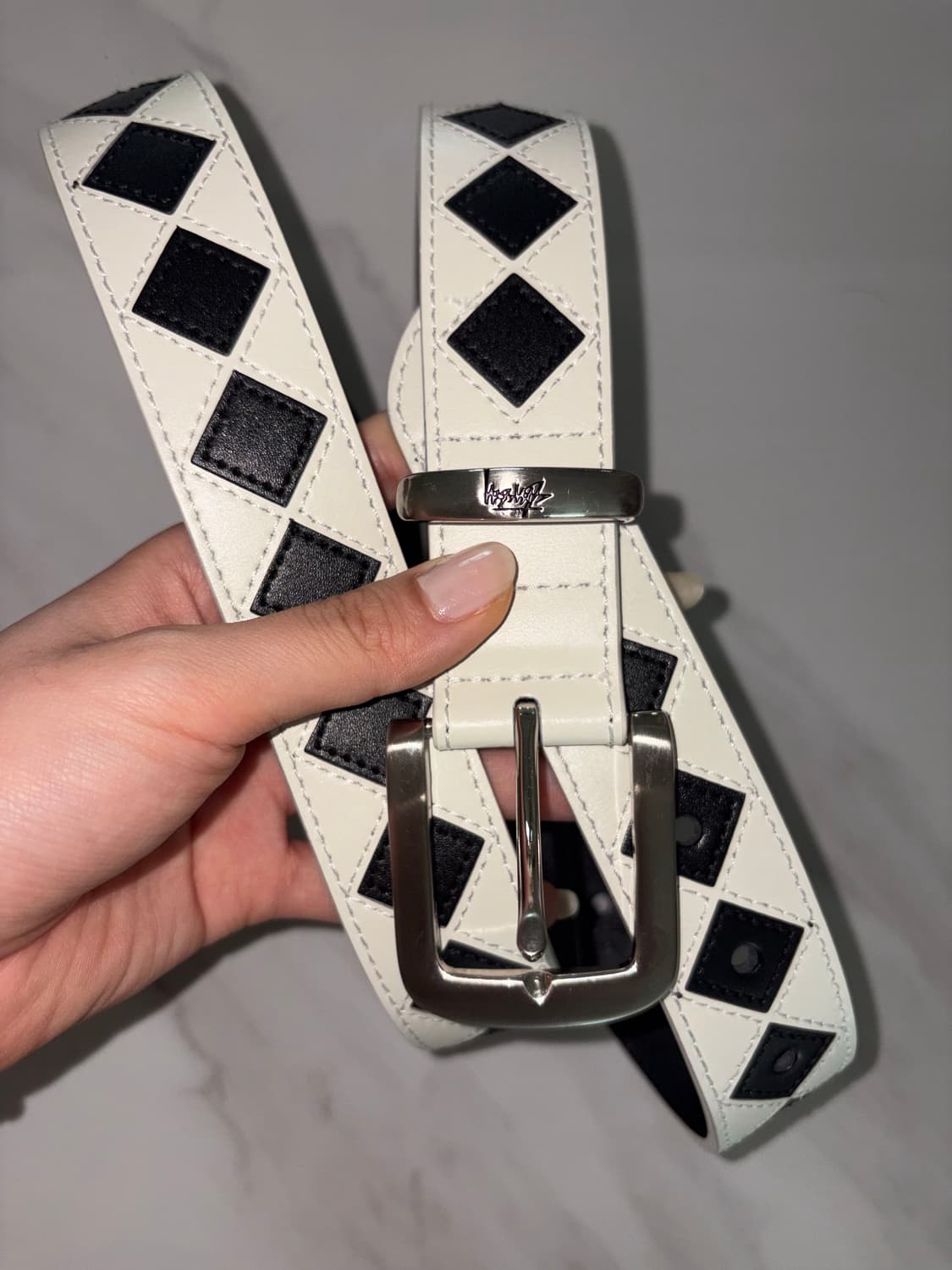 스투시 아가일 스티치 레더 벨트 크림 상품이미지1