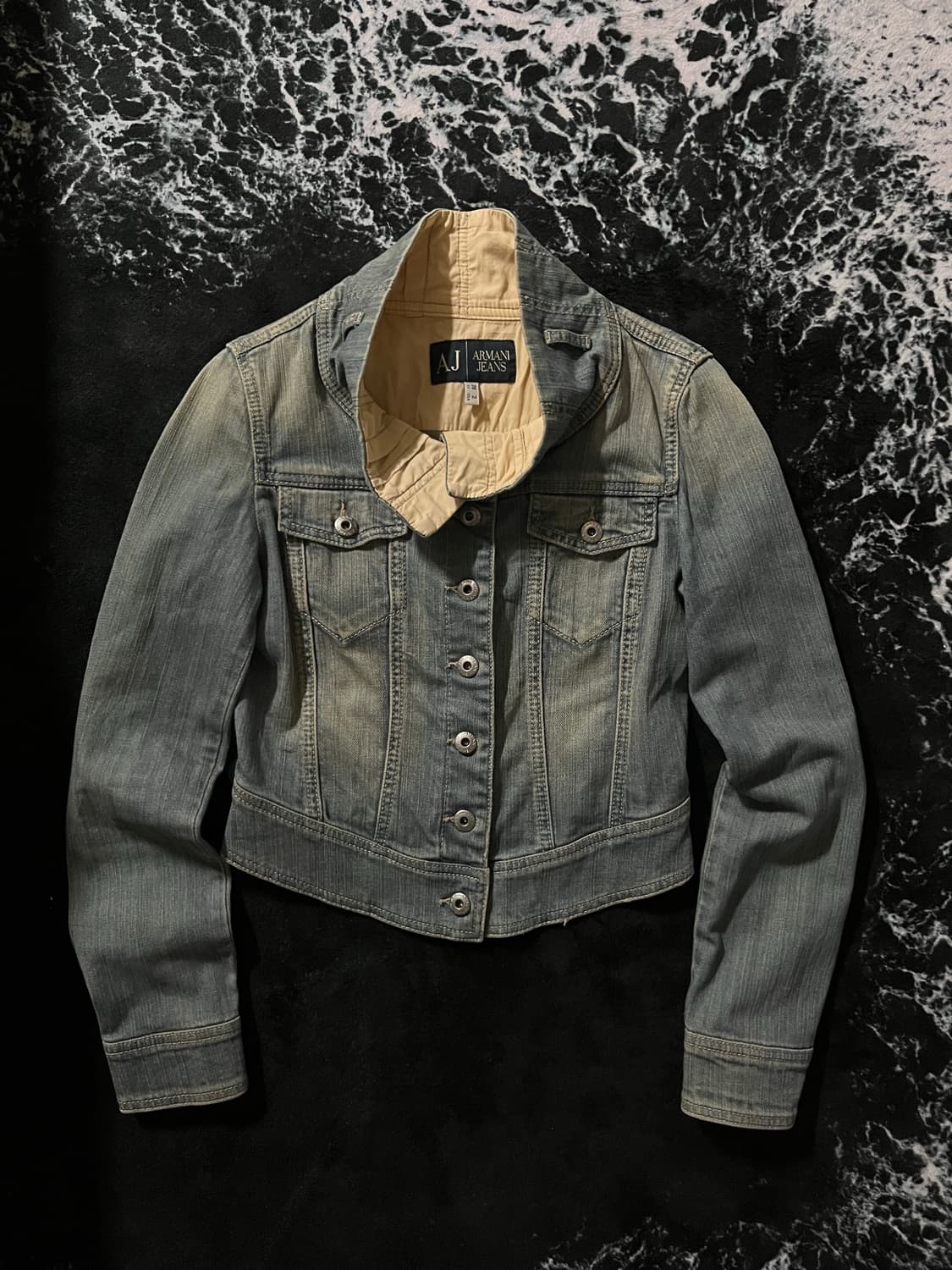 아르마니진 하이넥 워싱 청자켓 상품이미지2