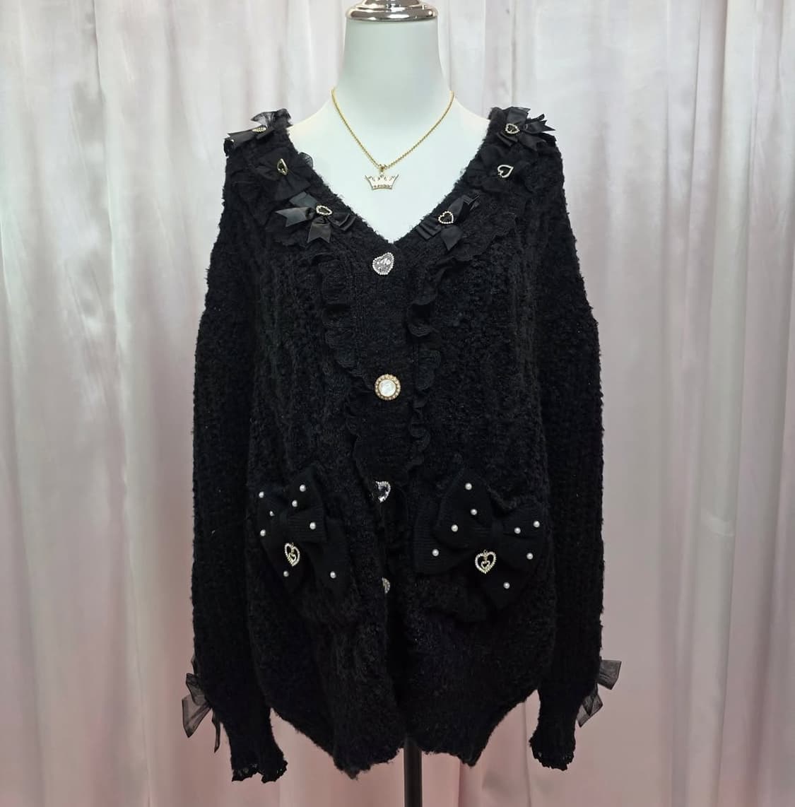 Liz lisa 리즈리사 블랙 롱니트 가디건 블랙 갸루 상품이미지1