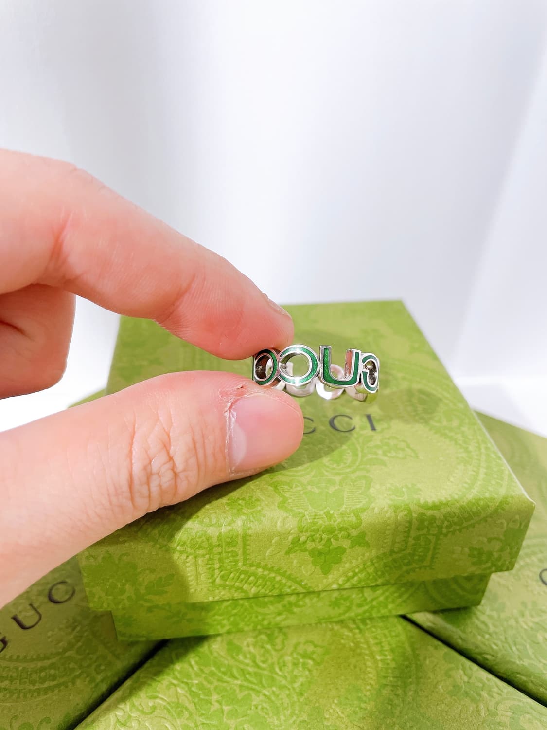 (정품/새상품) GUCCI 구찌 공용 인터로킹 G 에나멜 그린 링 반지 상품이미지2