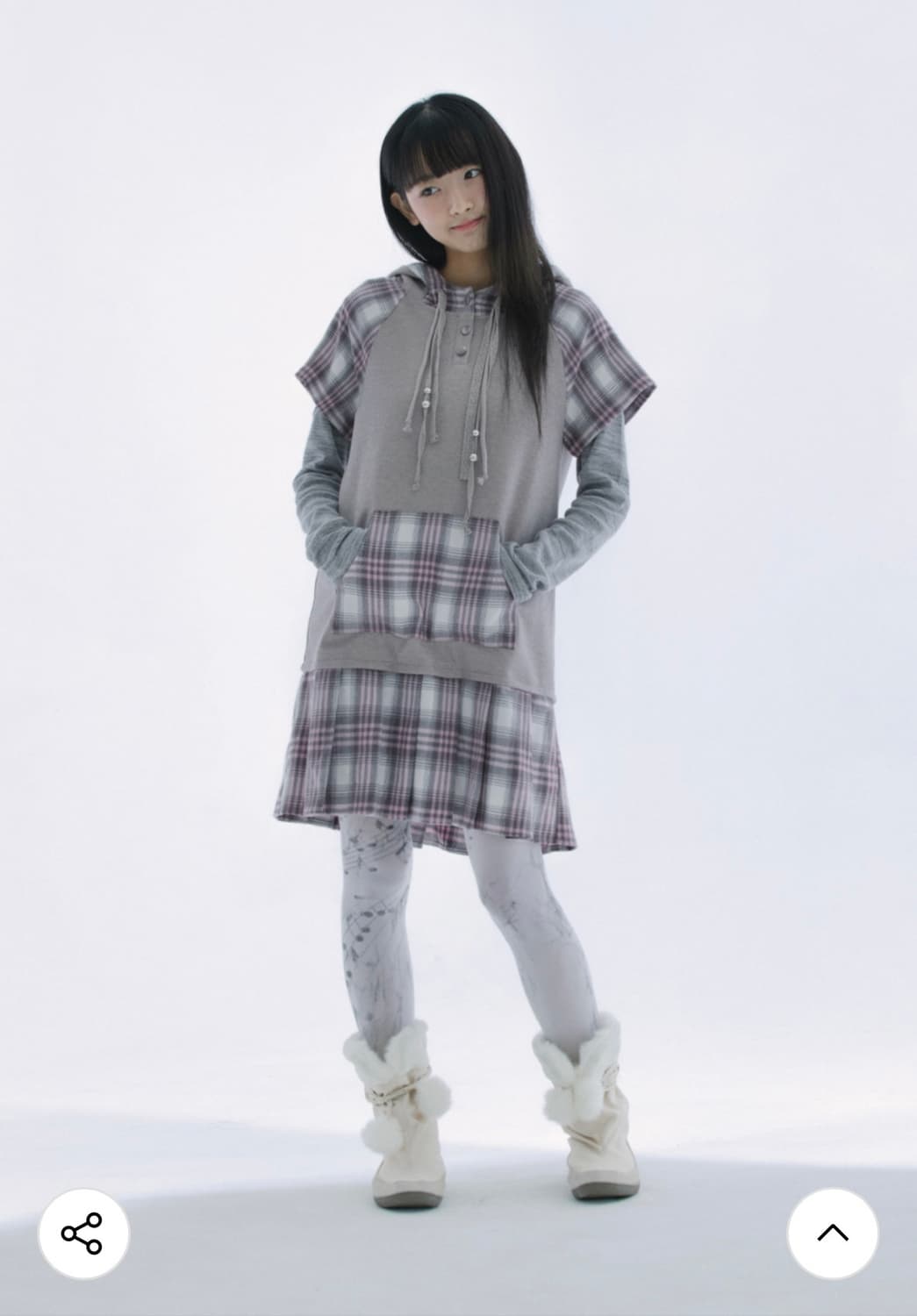 허그유어스킨 Check pleats hooded dress 민트그레이 상품이미지1