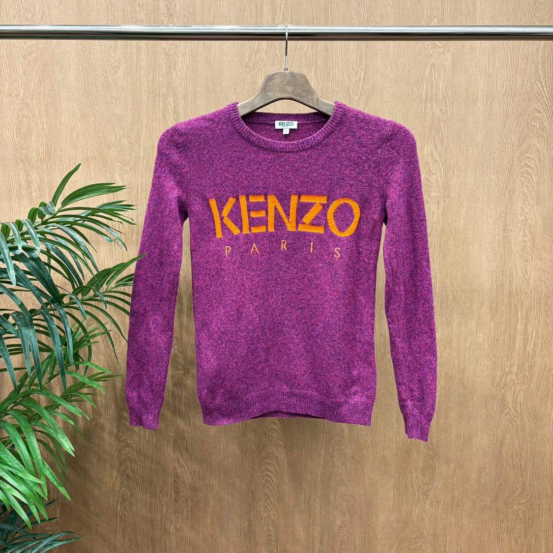 겐조 베이직 라운드넥 긴팔 니트 오렌지 자카드 로고 디테일 멜란지 퍼플 상품이미지1