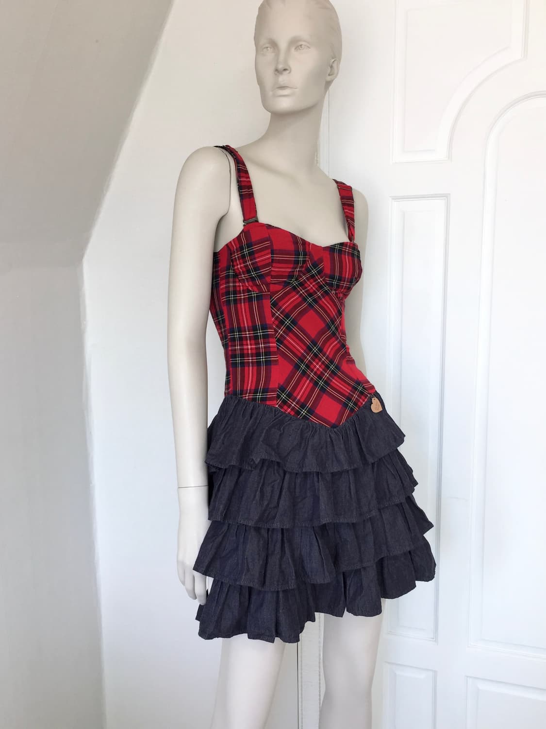 Italy Made  Tartan Plaid  Ruffle  Dress 상품이미지1
