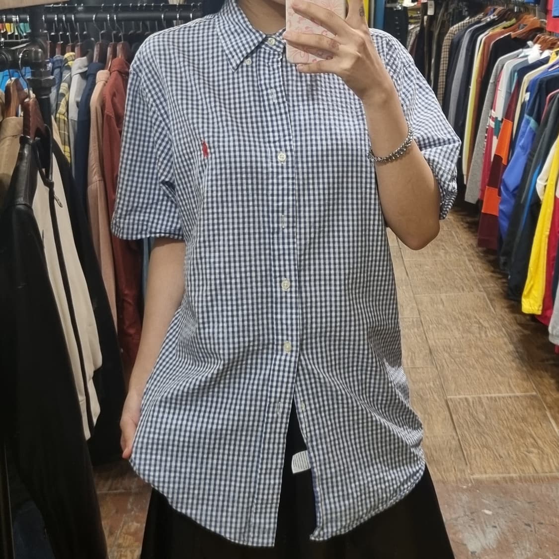 [Hi] 폴로 체크 반팔셔츠 블루 상품이미지1
