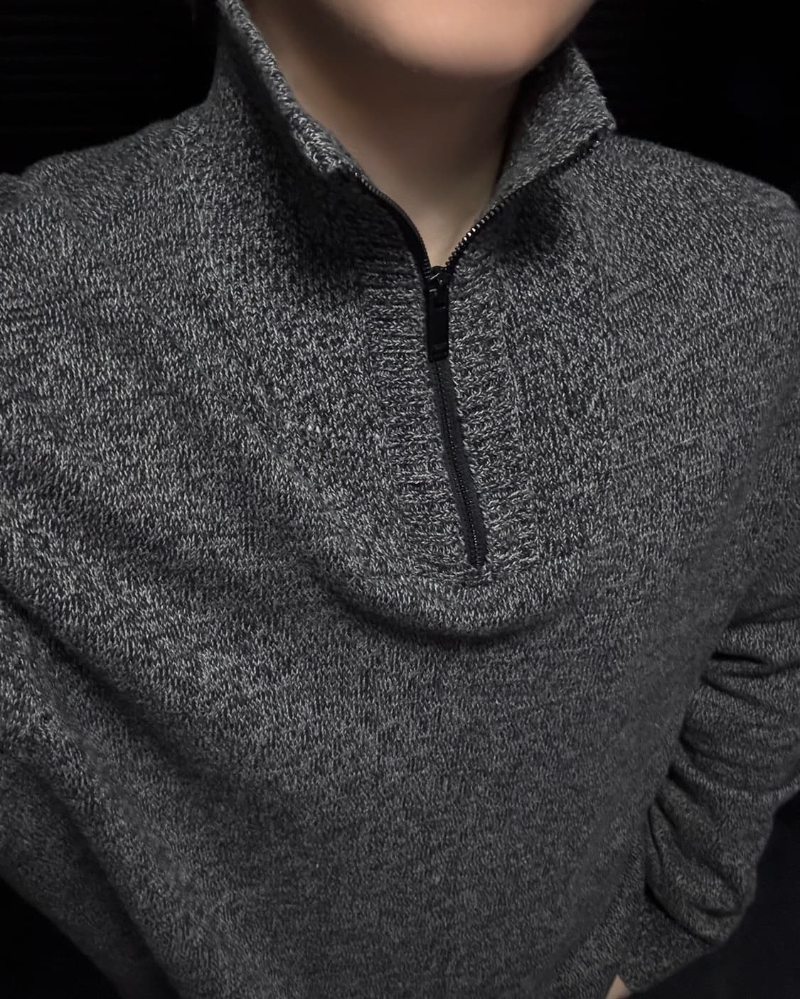 ck 캘빈클라인 진스 반집업 니트 스웨터 차콜 블랙 보카시 반목 목폴라 상품이미지2