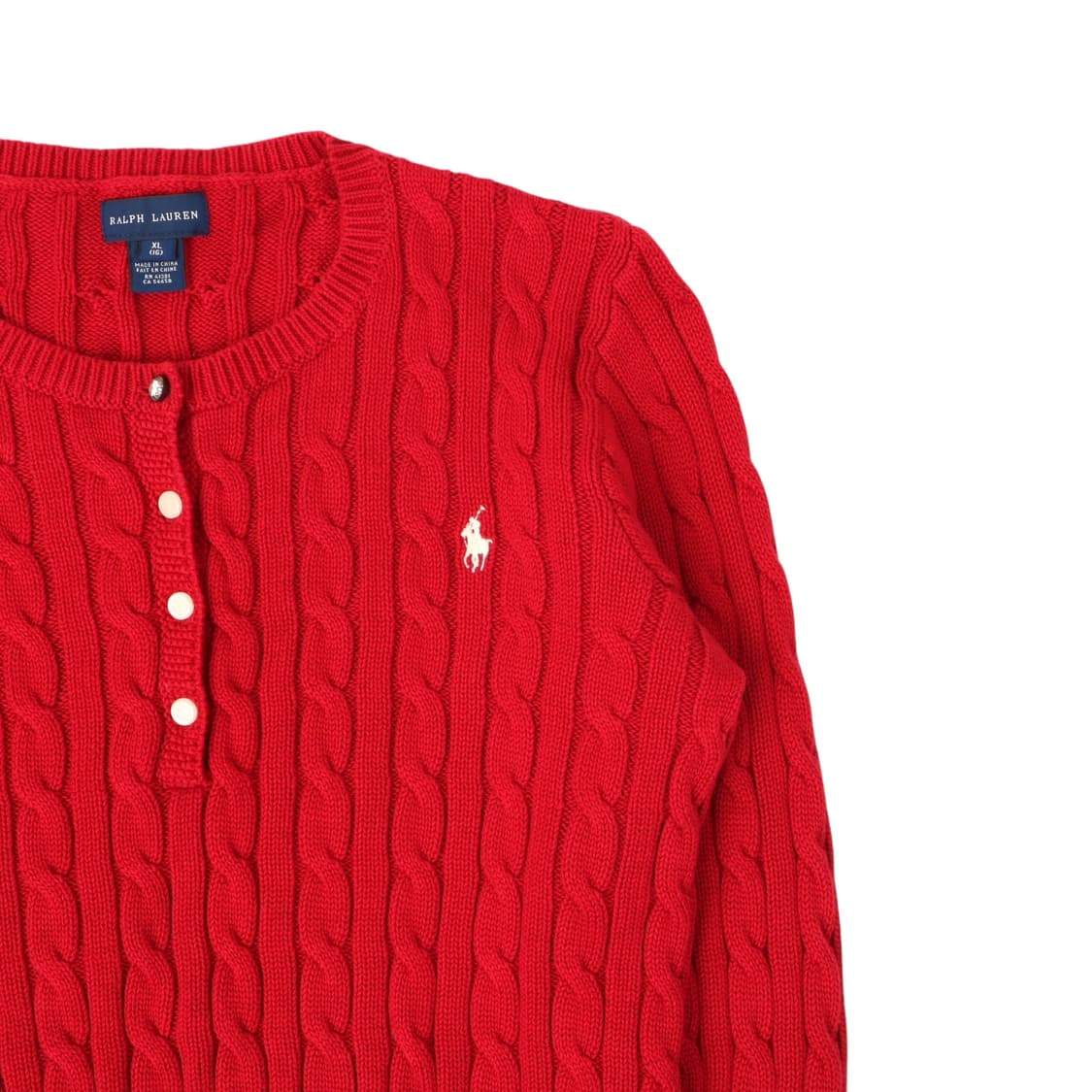 폴로 랄프로렌 우먼스 레드 버튼업 케이블 니트 상품이미지3