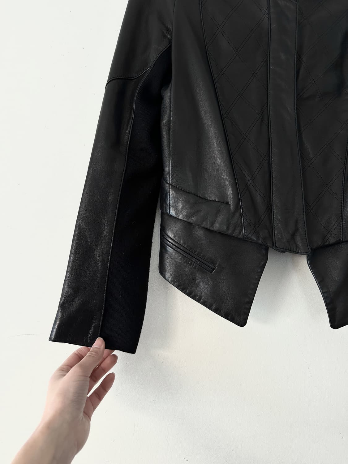 Slim lining dual leather jacket / black 상품이미지3
