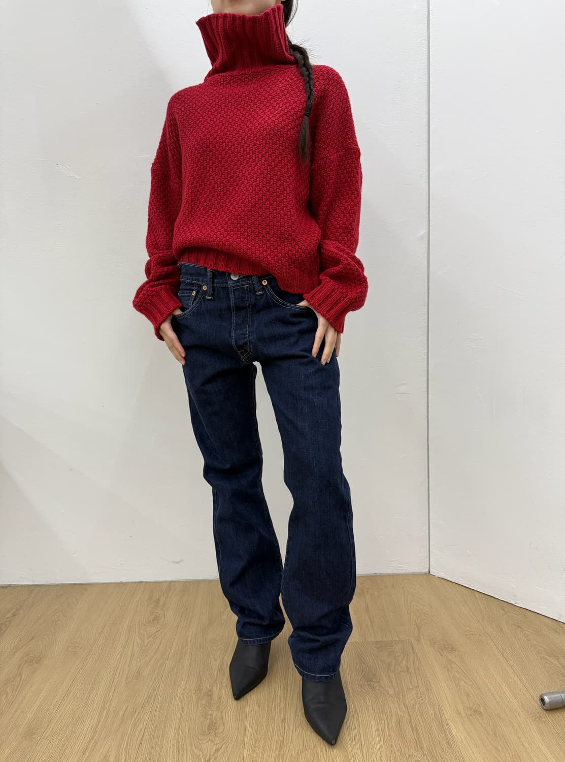 vtg red high neck knit 상품이미지6