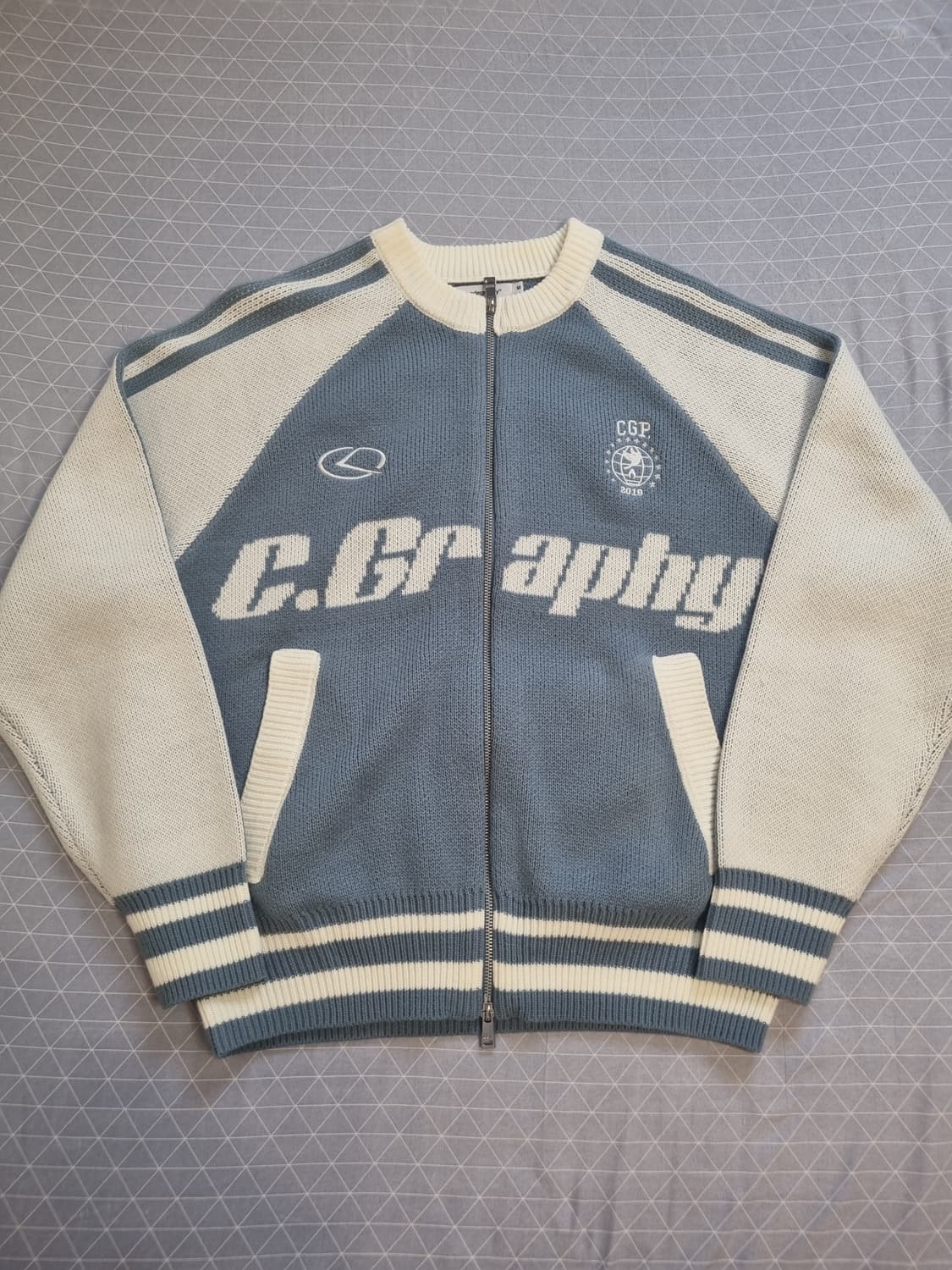 코드그라피 배색 니트 집업 CBEWUKC001 SKY BLUE 상품이미지1