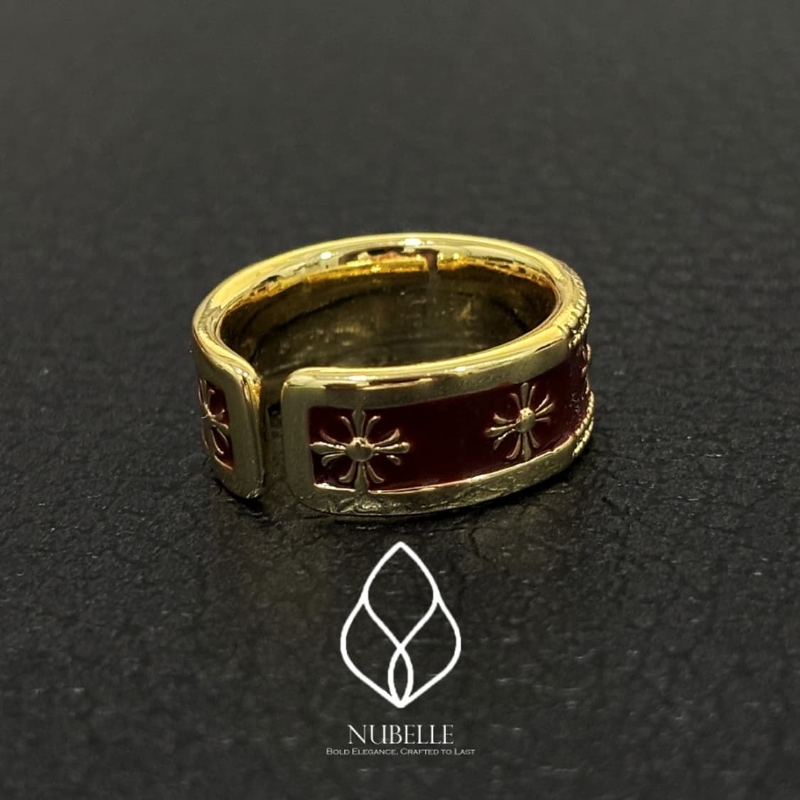 🌗Antique cross ring / 앤틱 골드 버건디 크로스 반지 상품이미지5