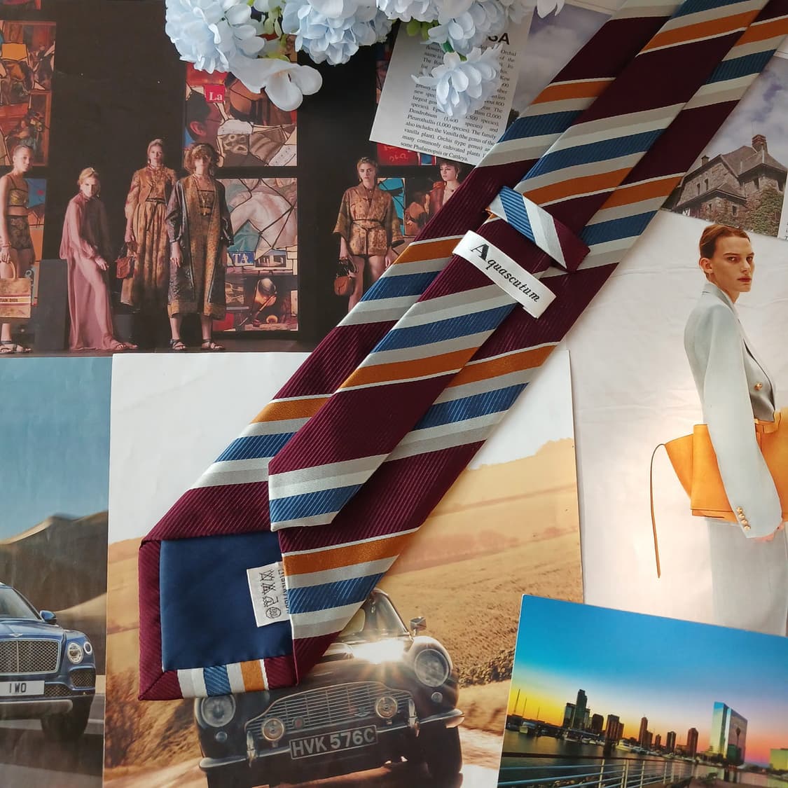 아쿠아스큐텀 실크 브라운 스트라이프 넥타이 9.2cm A등급 A19301 상품이미지5